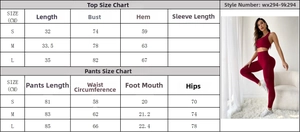 Guide des tailles détaillé pour ensemble de yoga avec mesures du haut et du legging