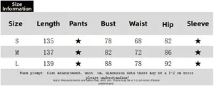 Size chart showing length, bust, waist and hip measurements for lace patchwork jumpsuit