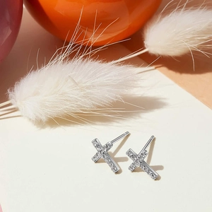 Elegant S925 sterling silver cross stud earrings with sparkling zircon stones