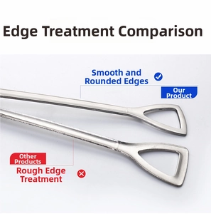 Comparison showing the smooth polished edges versus rough edges on stainless steel spoon handles