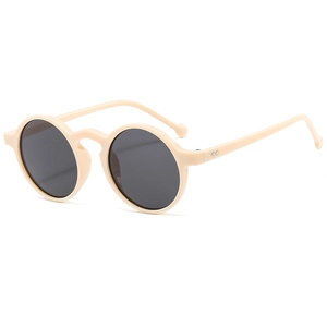 Retro ronde zonnebril in crème beige met donkere UV-beschermende glazen voor dames en heren