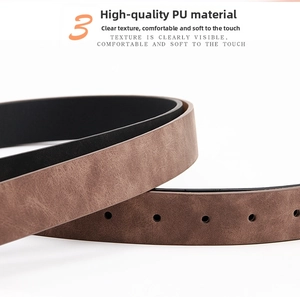 Detail of high-quality brown PU leather belt with nubuck texture and vintage finish