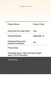 Detailed specifications of grey retractable fiberglass cat teaser wand with dimensions
