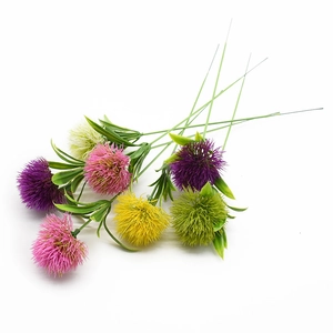 Set of 7 colorful artificial dandelion flowers for home garden DIY decor on white background