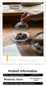 Detailed view of a fluted glass dessert plate with a clear dome lid and striped pattern