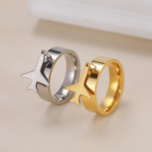 Stainless Steel Airplane Pendant Ring Gold Plated Simple Fashion Novelty Jewelry For Men Women