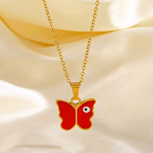Schmetterling Anhänger Halskette Aus Edelstahl Mit Bösem Blick Rot Emaille Schlüsselbeinkette Damenschmuck Ethno Stil