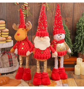 Detail of telescopic Christmas figures with sequins and plush fabric on wood background