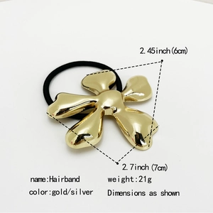 Detail view of golden clover hairband with dimensions and product specifications