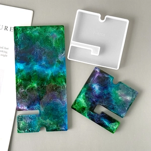 DIY rectangular silicone mold for resin phone stands with star galaxy glitter effects