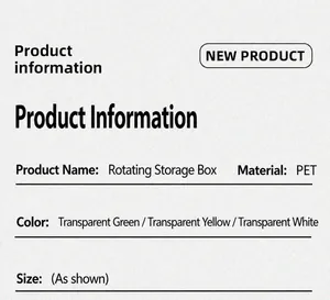 Fiche technique détaillée du bac de rangement rotatif en PET aux couleurs transparentes