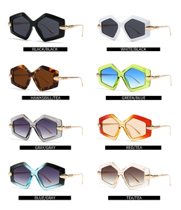 Collage of square oversized sunglasses in 8 different frame colors with metal temples