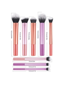 Detailed dimensions for 8pcs makeup brush set including powder and eyeshadow brushes