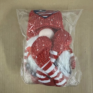 Patriotic Independence Day gnome plush with stars and stripes in plastic packaging