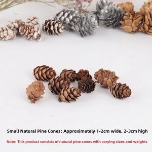 Close-up of small natural pine cones 1-2cm wide for DIY Christmas wreath crafts