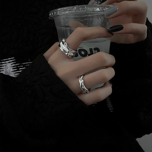 Irregular Geometric Alloy Rings Open Adjustable Liquid Metal Texture Lava Minimalist Jewelry For Women