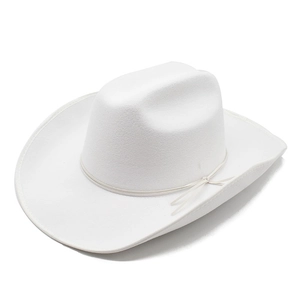 Classic white wool felt western cowboy hat with wide brim and decorative cord detail