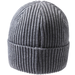 Men's grey rib-knit beanie with a classic cuffed design for winter outdoor warmth