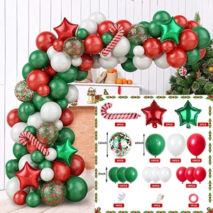 Detail list of Christmas balloon arch kit with red, green, and candy foil balloons