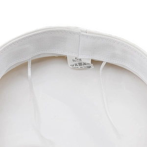 White leather captain hat with chain strap and size 58 label on inner lining