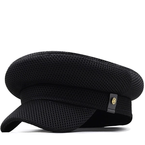 Breathable black mesh newsboy cap for men and women featuring a vintage side button