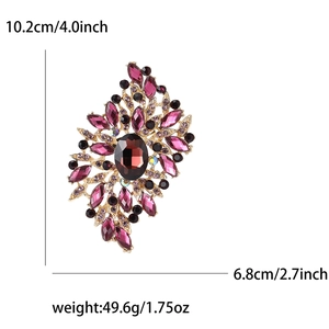 Detail view showing dimensions of a vintage crystal brooch for suits with measurements