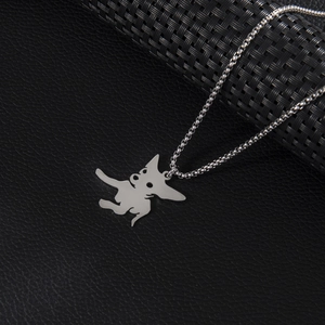 Polished silver Chihuahua puppy dog pendant necklace with durable box chain on leather