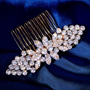 Exquisite bridal hair comb with cubic zirconia on gold base for wedding hairstyles