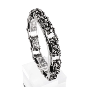 Gothic punk skull charm motorcycle chain bracelet in oxidized stainless steel