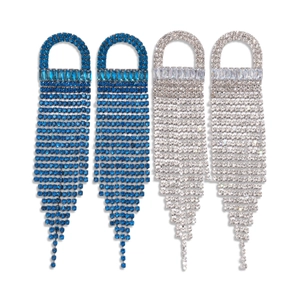 Blue and silver cubic zirconia jellyfish fringe earrings with sparkling tassel chains