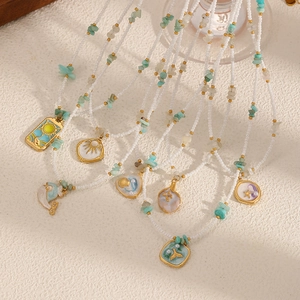 Collier Künstliche Perles Avec Pendentifs En Acier Inoxydable Thème Océan Étoile De Mer Soleil Baleine Émail Bijoux Bohème Femmes