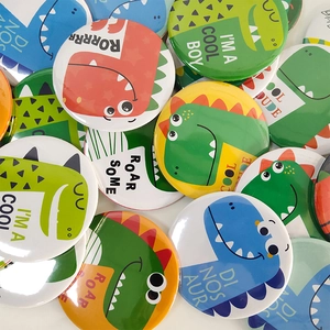 Colorful cartoon dinosaur tinplate badges for children birthday party decorations