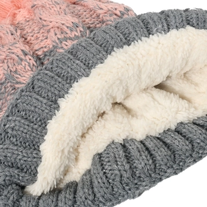 Bonnet en tricot dégradé rose et gris avec doublure en polaire thermique pour femme