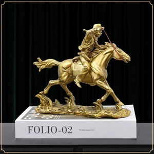 Luxury gold horse rider resin statue for vintage home office and living room decor