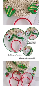 Detail of Christmas headband set with glitter tree, snowman and gift box decor