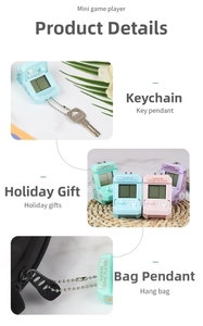 Mini arcade game keychain in pastel colors shown as creative bag charms and gift ideas