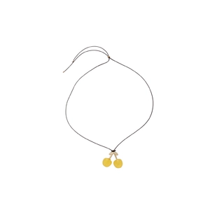 Creative yellow cherry pendant necklace with gold leaves and adjustable thin black wax cord