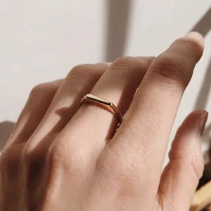 Minimalist Stainless Steel Ring Geometric Rectangular Flat Top Signet Style Gold Plated Chic Modern Jewelry For Women