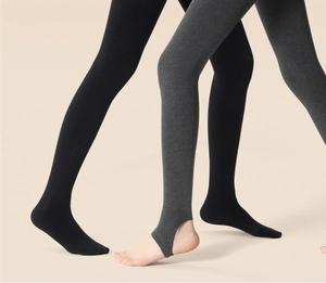 Close-up of ribbed texture and stretchy fabric on thermal cotton fleece leggings