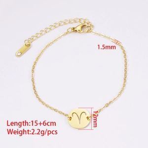 Bracelet bélier minimaliste en acier inoxydable doré avec un pendentif circulaire ajouré