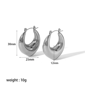 Detailed size specifications for 30x25mm silver chunky hoop earrings in 12mm thickness
