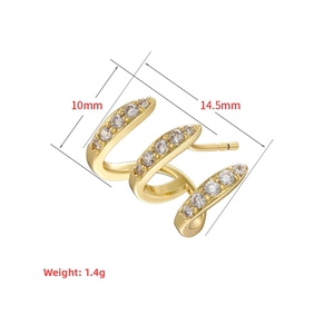 Macro detail of 18K gold plated triple row earrings with micro-set cubic zirconia studs