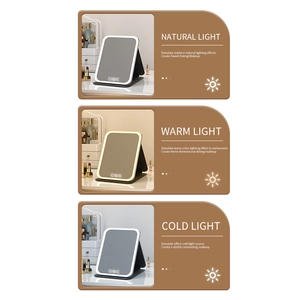 Foldable LED makeup mirror with three adjustable lighting modes in a dark grey case