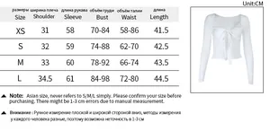 Detailed size guide for long sleeve lace top with measurements for XS S M L in cm