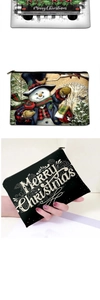 Three Christmas makeup bags featuring snowman and vintage truck prints with festive text