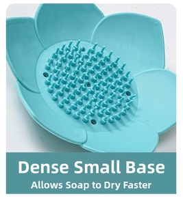 Detail view of the lotus-shaped silicone soap dish showing drainage support pillars