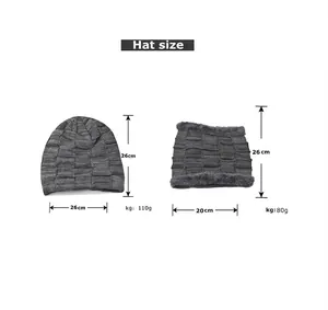 Size chart for thermal knit hat and neck warmer set with 26x26cm dimensions and weight
