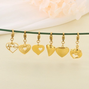 Golden stainless steel heart pendants with lobster clasps in diverse hollow and solid styles