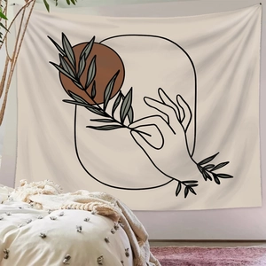 Bohemian tapestry featuring abstract hand and sun art for modern home wall decoration