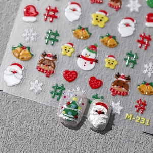 3D embossed Christmas snowman nail stickers featuring Santa, reindeer, and snowflakes M-231